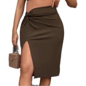 S059 Brown Pencil Skirt with Slit Size 2XL